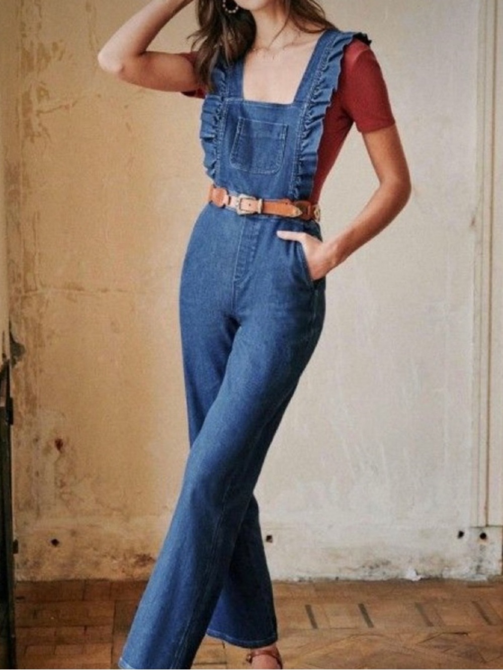 Sezane Rosario Denim Overalls - Medium Blue Sezane Denim Jumpsuit - Size 36